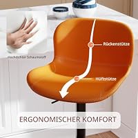 Youhauchair Barhocker, Barhocker Höhenverstellbar aus Kunstleder, wasserdicht und verschleißfest, Hocker mit Rückenlehne und Fußstütze, Drehbarer bar Stool, modern, Orange – Ansicht 4