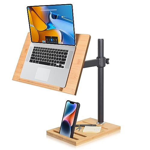 wishacc Laptop Stand, Ergonomic Aluminum Height Adjustable Computer Stand Laptop Riser Bamboo Wood Holder for Desk, Compatible with MacBook Pro/Air, Dell, Lenovo, HP, Samsung, More Laptops 1