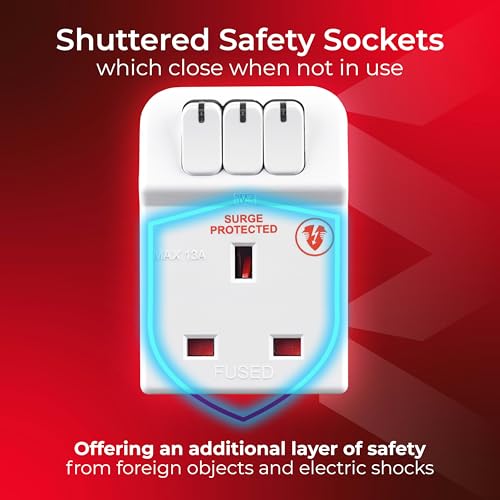 Masterplug Three Socket Surge Protected Adaptor with Individual Switches - Image 5