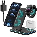 POWERGIANT 3 in 1 Wireless Charger, Qi 15W Kabelloses Ladegerät Ständer,QC3.0 Adapter, Kompatibel...