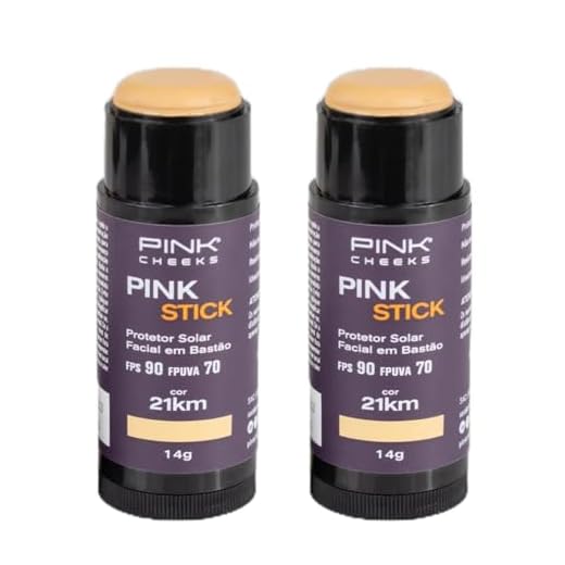 Combo de 2 unidades de Pink Stick Protetor Solar Facial FPS90 FPUVA70 14g Pink Cheeks (21km)