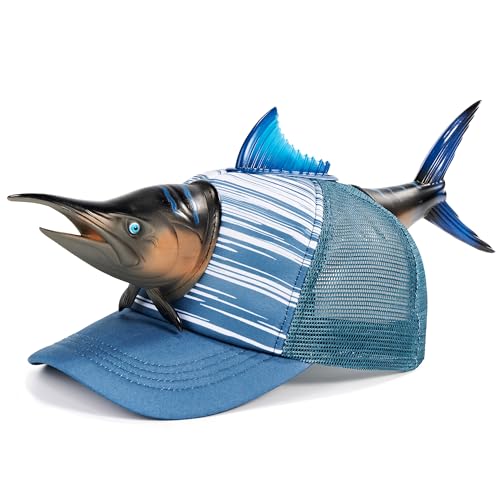 Funny 3D Blue Marlin Trucker Hat Adjustable Fit for Men & Women Novelty Marine Life Structured Snapback Mesh Cap One Size