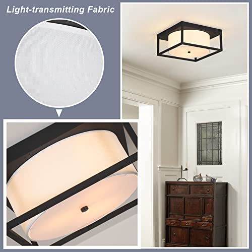 Modern Flush Mount Ceiling Light Fixture,3-Light Industrial Close To Ceiling Light With Fabric Drum Shade Black Metal Frame,Chandeliers Light Fixtures Ceiling Hanging For Bedroom，Living Room, Kitchen #TOP4