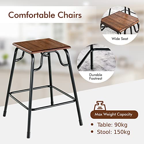 COSTWAY 5-Piece Dining Table Set, Counter Height Bar Table and 4 Stools with Footrest, Metal Frame Space Saving Breakfast Dining Furniture for Kitchen Pub Living Room - Image 4