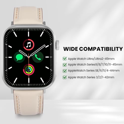 Image of Soft Genuine Leather Band for Apple Watch 49mm 46mm 45mm 44mm 42mm 38mm- Women /Men Vintage Retro Replacement Wristband Strap with Metal Buckle for iWatch Ultra 3 /2 /SE /Series 11 /10 /9 /8 /7 /6 /5 /4 /3 /2 /1