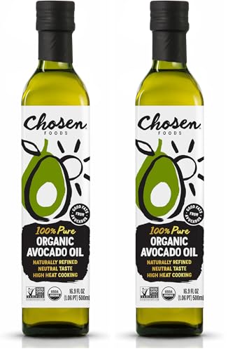 Image of Chosen Foods Organic Avocado Oil, 16.9 Fl Oz - All Purpose Cooking Oil made from 100% Pure Avocados - Non-GMO, Gluten-Free, Keto Friendly, Glyphosate Free - 500mL (Pack Of 2)
