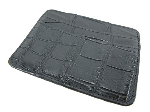 Genuine Crocodile Skin Leather Slim Business Credit Card Holder Sleeve Wallet (Black)