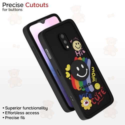 Image of Pikkme Back Cover for OnePlus 6T / Oneplus 7 | Soft Silicone| Cute Rainbow Smile & 3D Cartoon Flower Design | Shockproof Raised Camera Protection Bumper Case (Black)