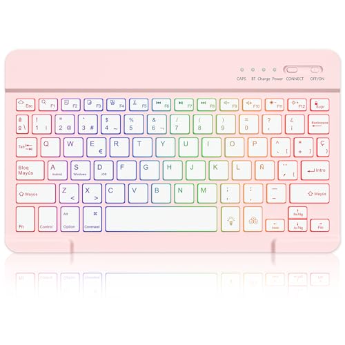 MMK Teclado inalámbrico Bluetooth, Teclas Silenciosas, Mini Teclado Inalámbrico, para iOS Compatible con el Nuevo iPad 10.2/10.9 Pulgadas, iPad Air/Pro/Mini, iPhone y más, QWERTY(Rosado)