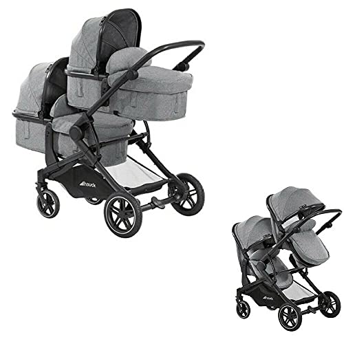 Hauck Atlantic Double Pushchair, Grey - Baby & Toddler Tandem, Reversible Seat, Compact & Foldable, with Raincover