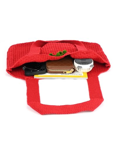 Bolso de playa de crochet rojo para mujer miniatura 7