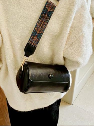 Image of Vintage Leather Crossbody Sling Bag with Decorative Patterned Strap for Daily Use, Travel & Shopping, Phone Purse with Adjustable Strap - Lightweight Casual Trendy Bag for Ladies & Girls