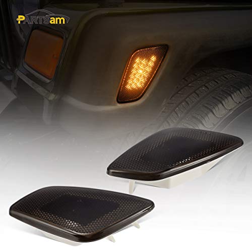Partsam Amber Led Front Fender Side Marker Lights Lamps Assembly Smoke Lens For Wrangler Tj 1997-2006 Turn Signal Parking Lights Lamps Left+Right 55155629Ac 55155628Ac (Pack Of 2) #TOP5