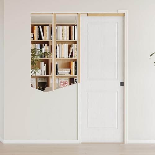 Image of 24 inch x 80 inch Sliding Pocket Interior Door, 2-Panel Hollow Core Pantry Door with Frame and Hardware Kit, Lightweight Closet Door, Waterproof PVC Surface, Easy to Install