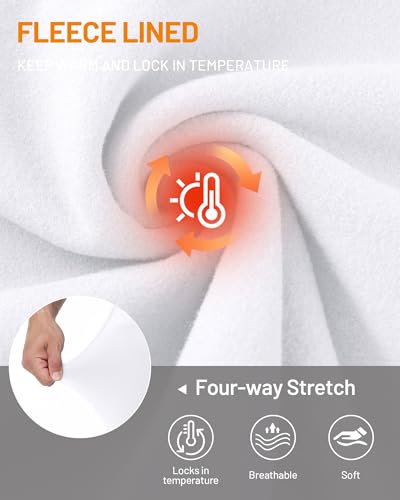 Poekuao 2 Pack Thermal Compression Pants for Men Quick Dry Fleece Lined Sports Leggings Cold Weather Athletic Running Tights Base Layer with Pockets Black/White L