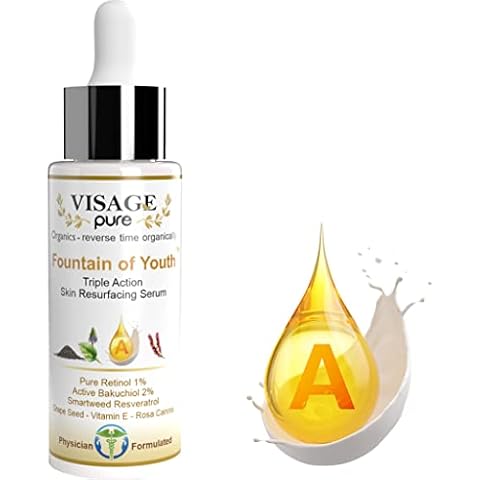Visage Pure Fountain of Youth Serum - Organic, Toxin-Free Skin Serum with Retinol, Bakuchiol, Resveratrol, Vitamin E for Resurfacing, Toning, and Wrinkle Repair Cover