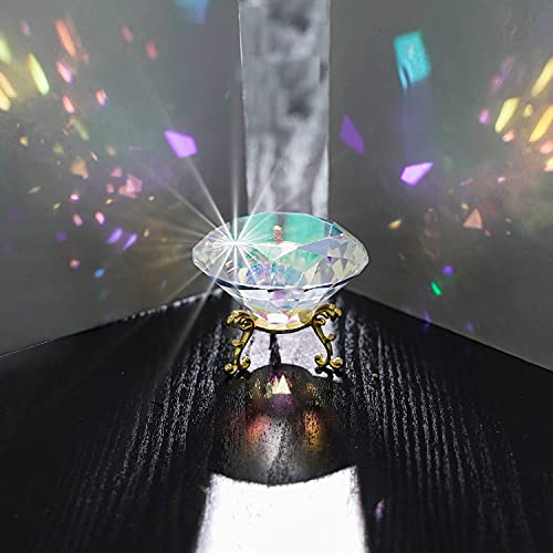 80mm Kristall Diamant Briefbeschwerer, Nageldiamant Hintergrund für Nagelbilder, Schreibtischdekoration, große Strasssteine ​​mit goldener Metallbasis (AB Beschichtung)