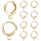 10 Stück Französische Ohrhaken aus 925er Sterlingsilber, Hypoallergene Ohrhaken mit Klappverschluss, Runde Verbinder für DIY Schmuckzubehör (Gold)