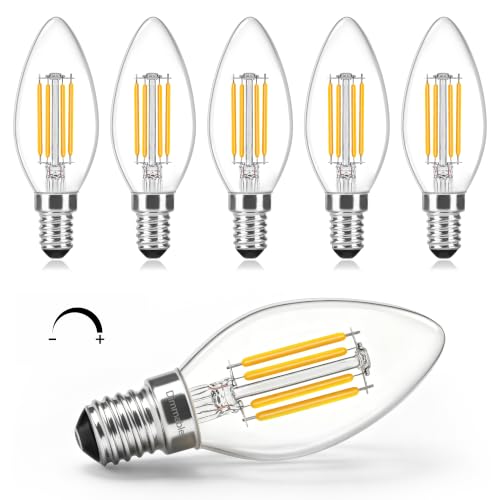 Morotty Dimmbar E14 LED Kerze Glühbirne Warmweiß 3000K E14 Kerzenglühbirnen C35 Kleine Schraube LED Glühfaden Fadenlampe 4W 470 Lumen Ersetzt 40 Watt 6er-Pack
