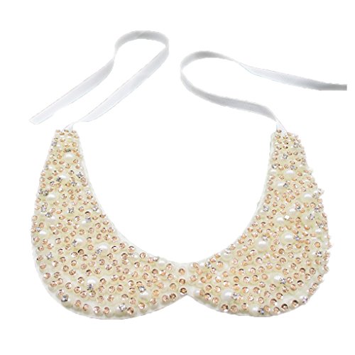 LANGUGU Blusa desmontable con cuello sintético, perlas y lentejuelas de cristal, gargantilla de collar falso, color dorado