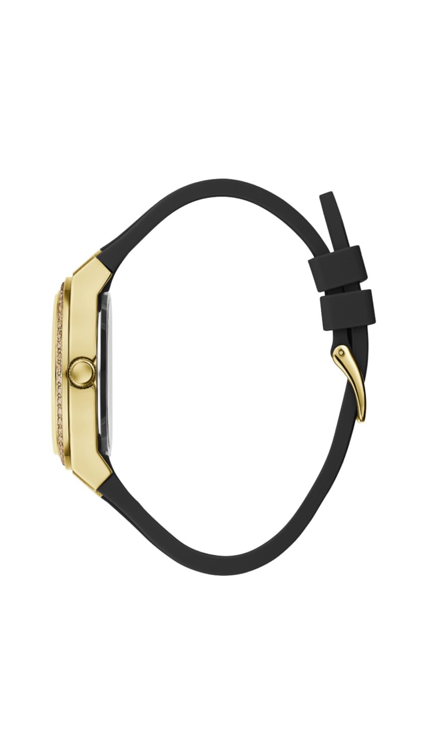 Guess US Women's Clear Gold-Tone and Black Silicone Analog Watch