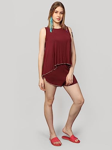 Image of Evolove Women's Micro Modal Round Neck Sleeveless Night Suit /Top & Short Set Super Soft Comfortable (Modal-Shorts Set)