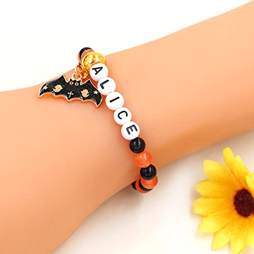 Image of Uloveido Black Orange Jade Charms Halloween Bracelets All Saints' Gift - DIY Customized Name Beaded Bracelet