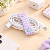 Cute Plaid Fabric Cable Organizer Heart Decor Cord Winder Clip