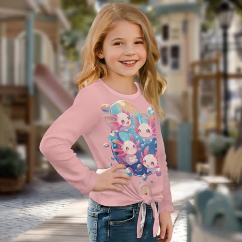 Loose Girls Long Sleeve T-Shirt,Crew Neck Girls Shirt,Kids Front Knot Tunic Tops for School3