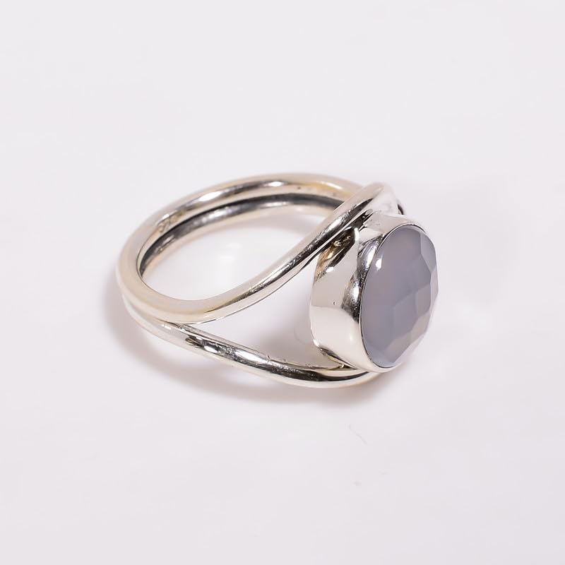 Bague en calcédoine bleue pour femme en argent 925 solitaire - 4