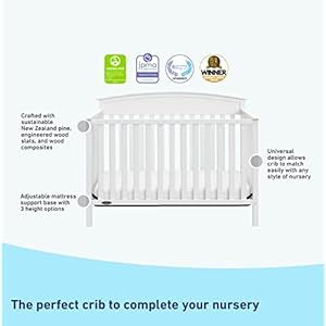 Graco Benton 5 in 1 Convertible Crib White–GREENGUARD Gold Certified Converts from Baby Crib to Toddler Bed Daybed and Full Size Bed Fits Standard Full Size Crib Mattress