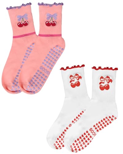 Pilates Socks for Women Cute Grip Non-Slip Ruffle Yoga Socks for Dance, Barre, Home Workouts