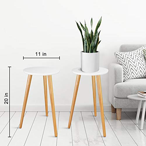 Indoor Plant Stand - Uneedem Wood Mid Century Plant Stand For Indoor Plants, Modern Plant Table,Tall Plant Holder For Flower Pots, Small Round Side Table, End Table (A3-White,High: 20.5") #TOP1