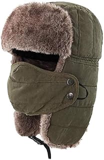 Men Trapper Hat Trooper Winter Windproof Ski Hat Warm Hunting Hat Women Russian Trooper Fur Earflap Winter Skiing Hat Cap Plaid Aviator Ushanka Eskimo Bomber Hats Skiing Cap Ear Flaps Hats with Mask