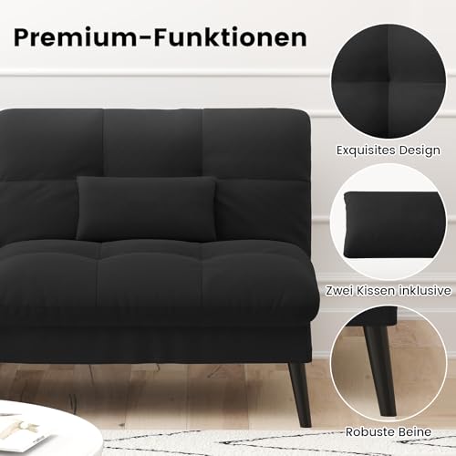 LUCKRACER Sofa 3 Sitzer Sofa Schlafsofa mit Schlaffunktion, überzug Futon Klappsofa, Bettcouch, ecksofa, Couch, 5 Verstellbare Winkel, Ideal für Wohnungen Wohnzimmer aus Stoff Schwarz