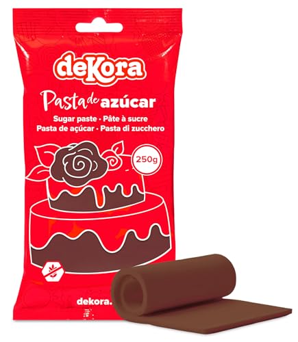 Dekora - Fondant Marrón | Pasta de Fondant para Tartas - Cobertura para Bizcochos, Tartas, Pasteles, Magdalenas o Cupcakes con el que Poder Hacer Todo Tipo de Decoraciones - 250 gr