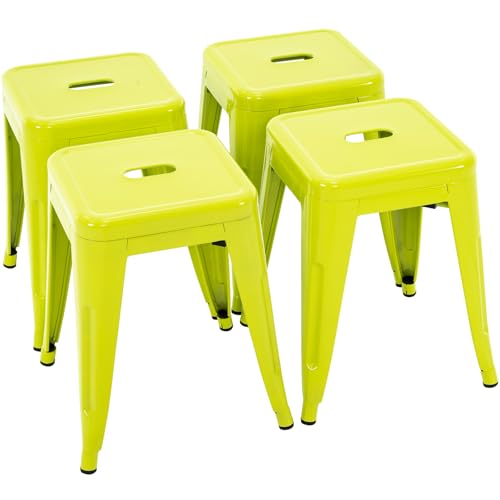 Image of Brage Living 18 Inch Industrial Metal Stools Set of 4, Stackable Classroom Kitchen Short Stools, Backless Metal Dining Chairs for Indoor Outdoor (Lime Green)