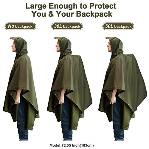 Foto von Seyobs Regenponcho Herren Damen Wasserdicht, Regencape Unisex Regenmantel 210T Oxford Regenjacke, Regenponcho Fahrrad 3 in 1 Poncho für Jagd, Picknick im Freien, Trekking, Camping, Angeln