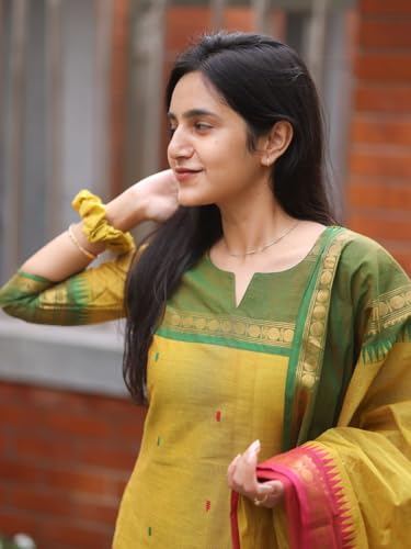 Image of ANNI DESIGNER Women's Chanderi Cotton Straight Printed Kurta with Dupatta