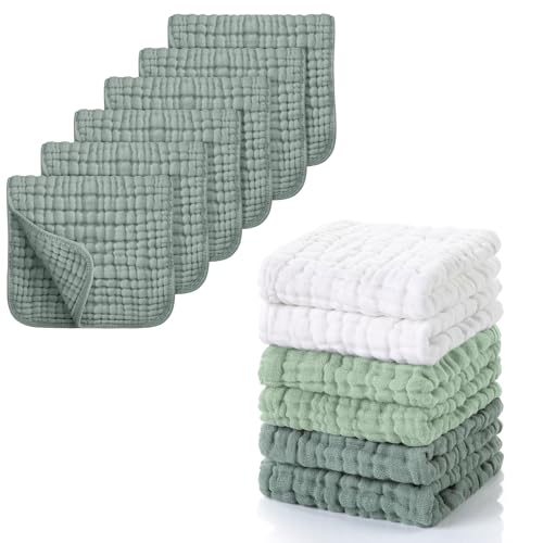 Looxii Muslin Burp Cloths 6 Pack 20x10 in & 6 Pcs Muslin Baby Washcloths 12x12 in