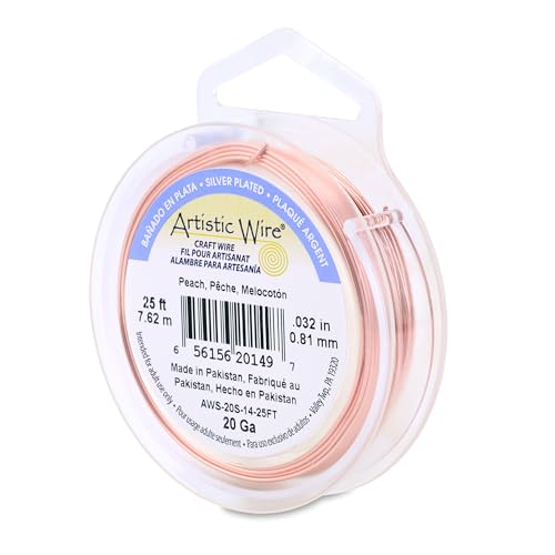 Image of Artistic Wire, 20 Gauge Silver Plated Tarnish Resistant Colored Copper Craft Wire, Peach, 25 ft