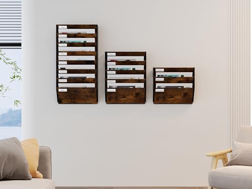 EasyPAG 5 Compartimento Metal Madera A4 Soporte Revistas Pared Oficina Archivador de Pared Organizador Documentos Correo Pared Almacenamiento Revistero Archivos - imagen 7