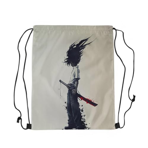 Image of jejeloiu Afro Samurai Drawstring Backpack 13x15.7inch Anime Waterproof Gym Drawstring Bags Japanese Style Sports String Backpack Beach Swim Travel Bag Sackpack
