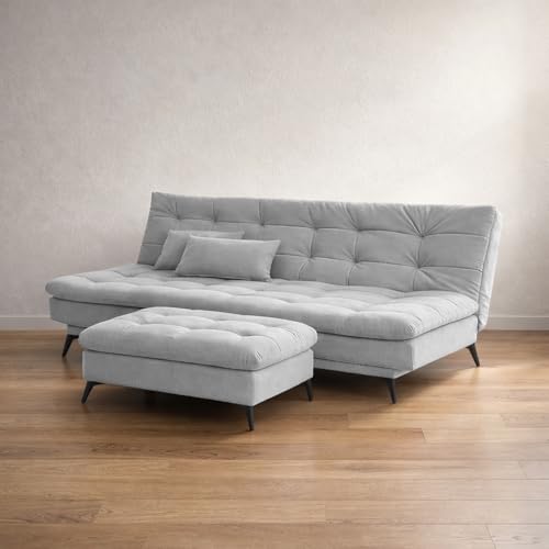 Image of Krancy Solid Wood 3 Seater Sofa Cum Bed with Ottomon | Convertible Wooden Couch for Living Room, Home & Office | Modern Designer Furniture | 1 Year Warranty | Grey Color