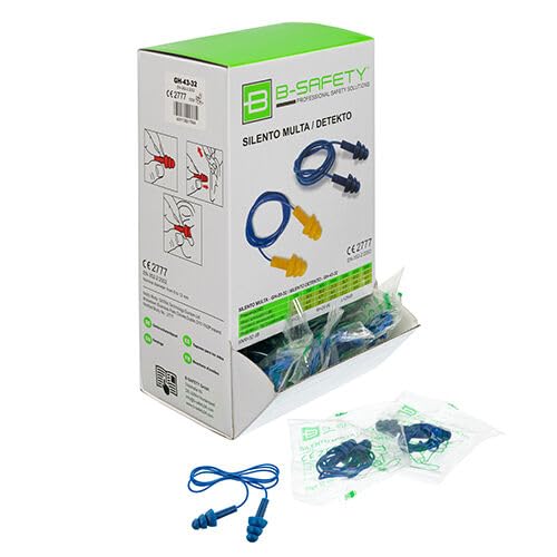 SILENTO DETEKTO Tapones para los oídos detectables, con cordón azul, reutilizables, forma de láminas, 100 pares