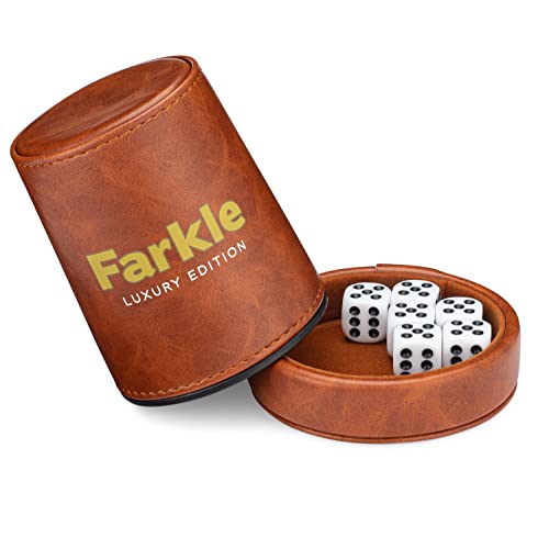Rnk Gaming Farkle Travel Luxury Edition Game With Brown Pu Leather Dice Cup #TOP1