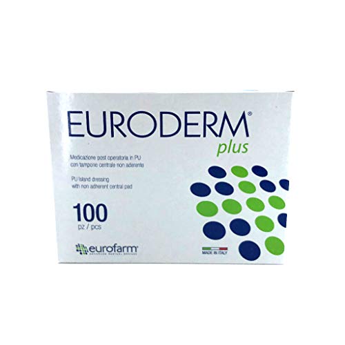 Euroderm Plus 2 x 2 3/4 Inches, Clear Polyurethane Adhesive Island Wound Dressing. Waterproof, Bacteria Proof, Sterile, Breathable, with an Absorbent, Non-Stick Central Pad  (5 pcs)