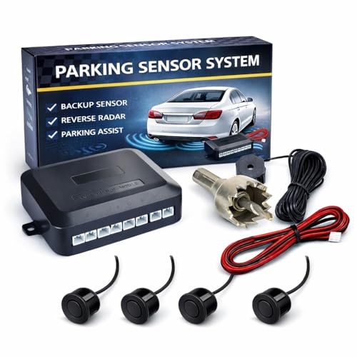 Einparkhilfe-Set à 4 Sensoren für PKW, Transporter, Camper, schwarz, lackierbar, Anleitung in italienischer Sprache, mit akustischem Signal