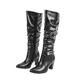 FhiHUEpr Bottes Montantes Confortables pour Femmes - Bottes ajustées pour Mollets Fins - pour la Marche Quotidienne, Le Trajet, Le Bureau,Noir,38 EU