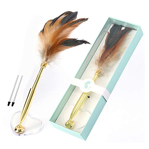 Pluma de pluma Sipliv pluma bolígrafo con forma de corazón base de soporte de pluma de tinta negro pluma de pluma de pluma añade un toque elegante a las bodas, apertura, eventos especiales, marrón Cover